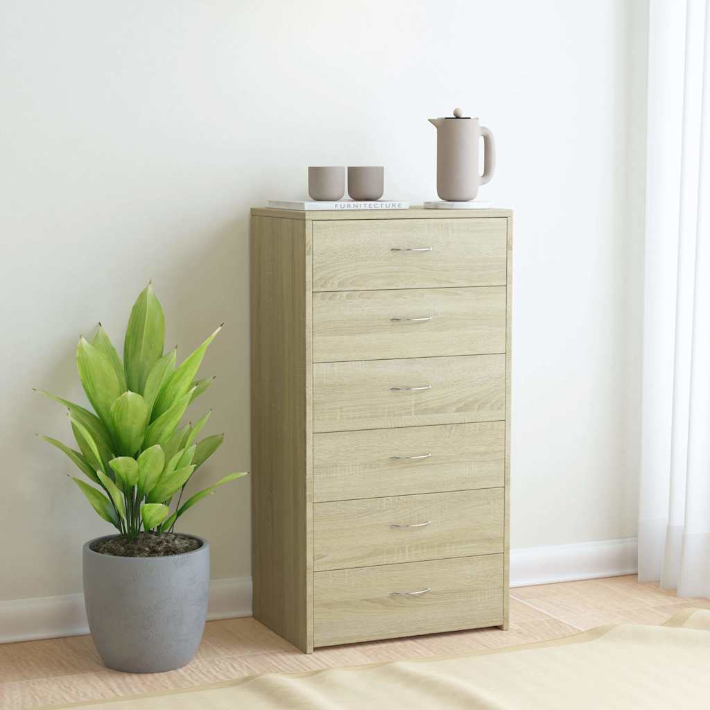 Sideboard with 6 Drawers 50x34x96 cm Engineered Wood Sonoma oak
