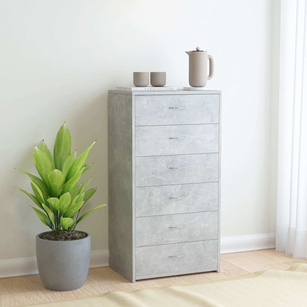 Sideboard with 6 Drawers 50x34x96 cm Engineered Wood Concrete grey