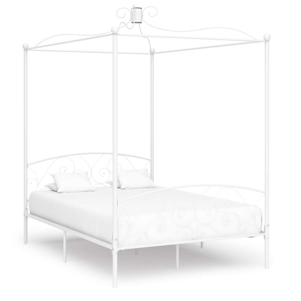 Canopy Bed Frame without Mattress Metal White 140 x 200 cm
