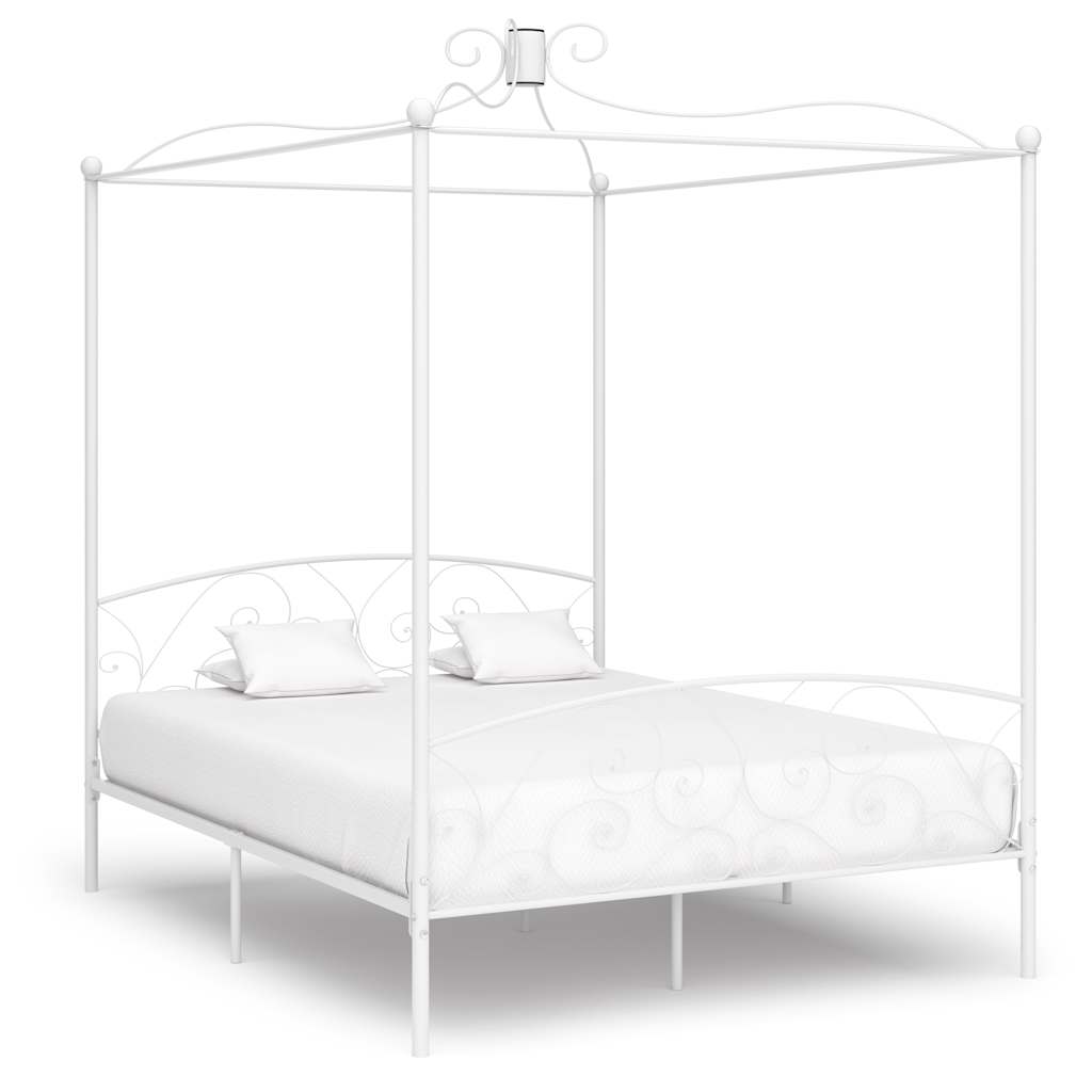 Canopy Bed Frame without Mattress Metal White 160 x 200 cm
