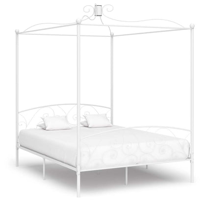 Canopy Bed Frame without Mattress Metal White 160 x 200 cm