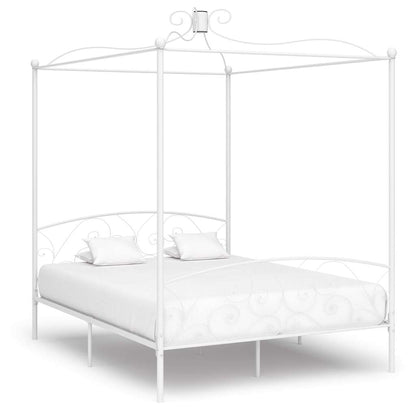 vidaXL Canopy Bed Frame without Mattress White Metal 180x200 cm 1