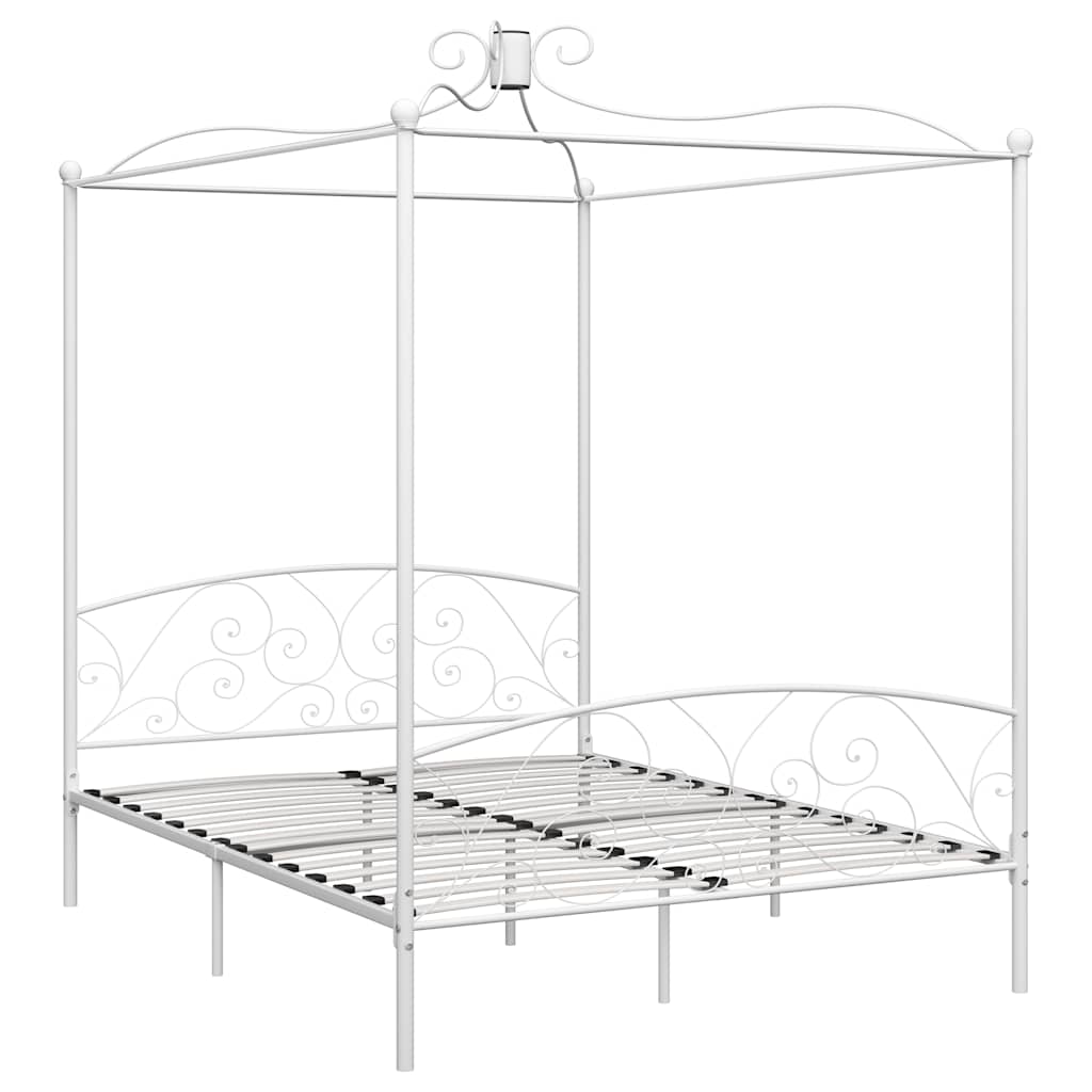 vidaXL Canopy Bed Frame without Mattress White Metal 180x200 cm 2