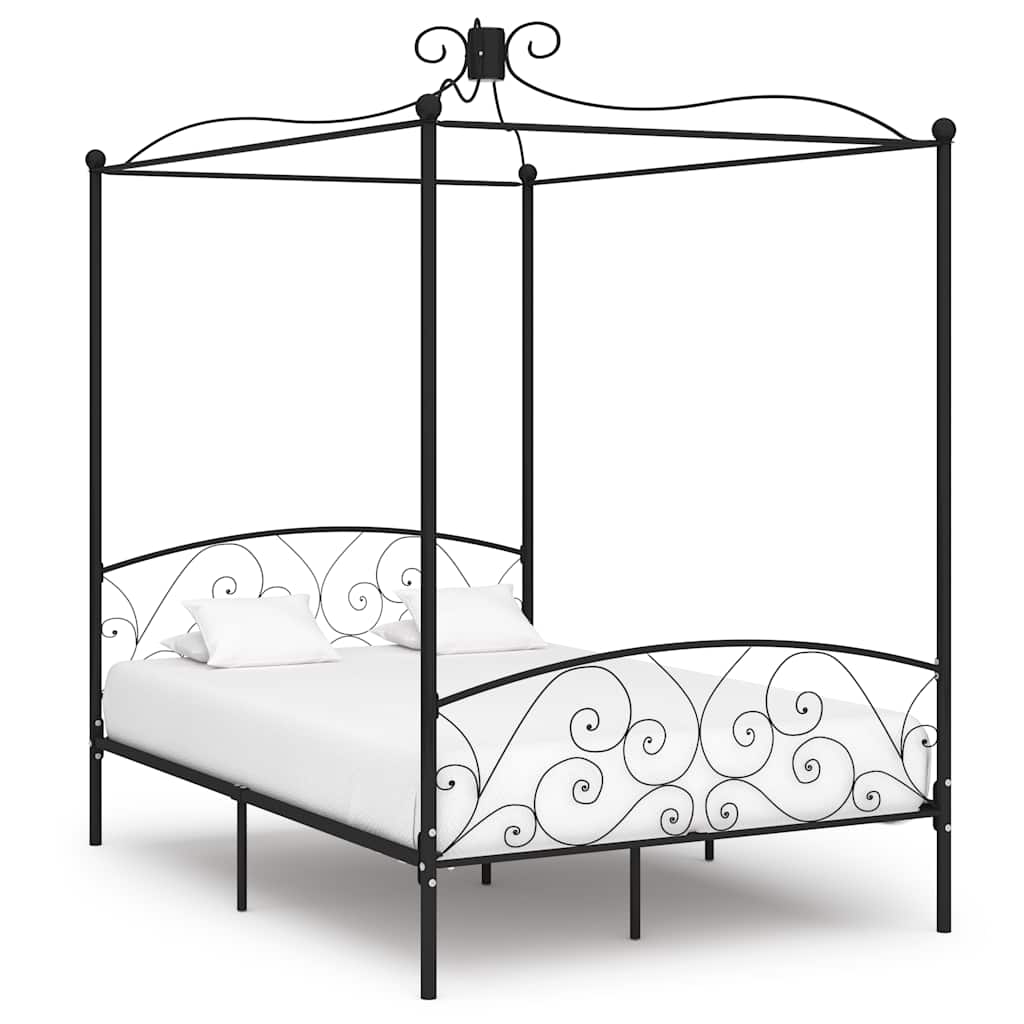Canopy Bed Frame without Mattress Metal Black 120 x 200 cm