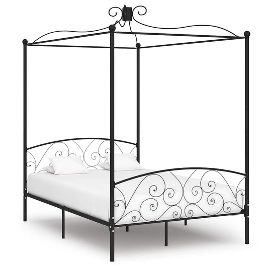 Canopy Bed Frame without Mattress Metal Black 120 x 200 cm