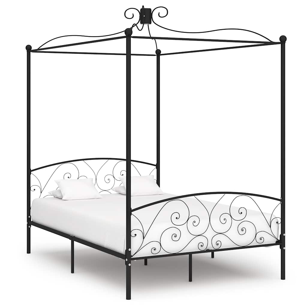 Canopy Bed Frame without Mattress Metal Black 140 x 200 cm
