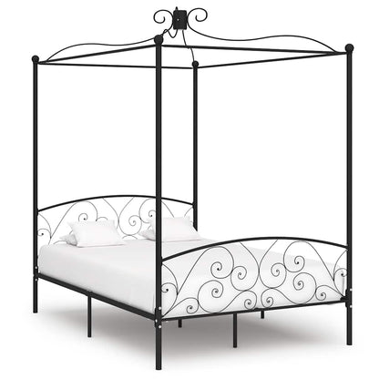 Canopy Bed Frame without Mattress Metal Black 140 x 200 cm