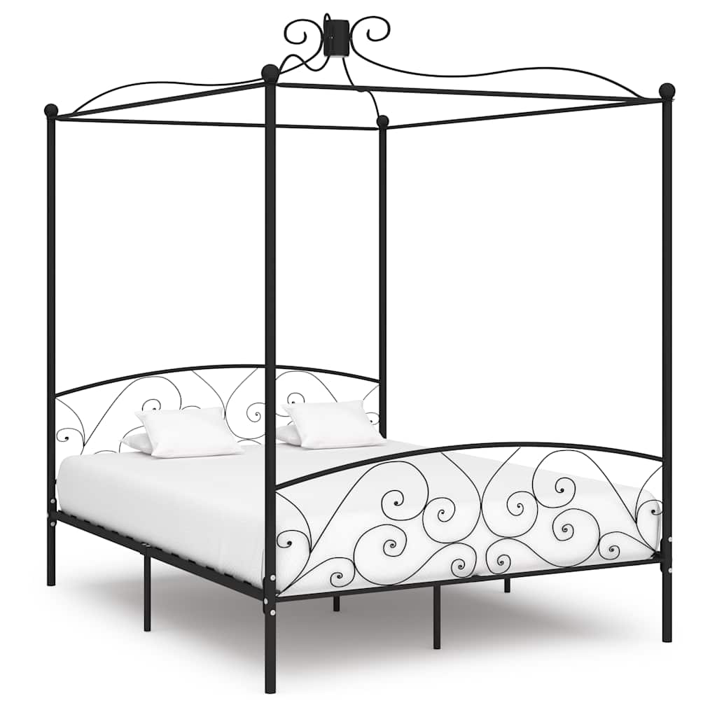 vidaXL Canopy Bed Frame without Mattress Black Metal 180x200 cm Super King 1