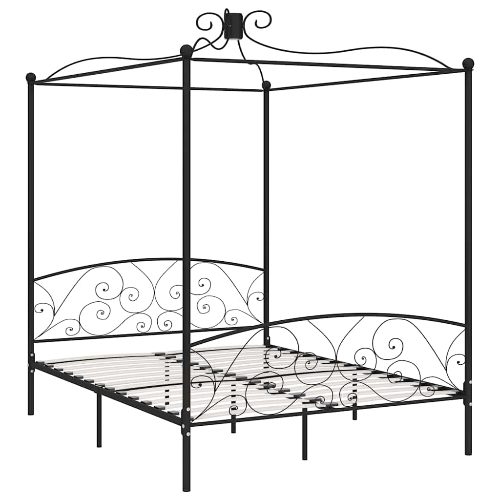 vidaXL Canopy Bed Frame without Mattress Black Metal 180x200 cm Super King 2