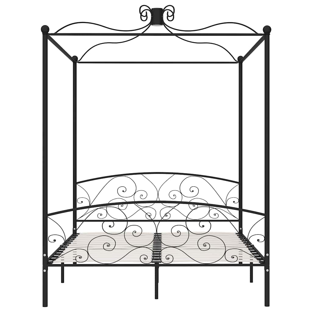 Canopy Bed Frame without Mattress Metal Black 180 x 200 cm