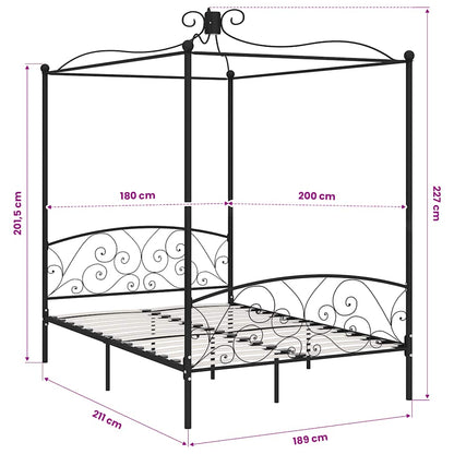 vidaXL Canopy Bed Frame without Mattress Black Metal 180x200 cm Super King 6
