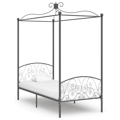 Canopy Bed Frame without Mattress Metal Grey 90 x 200 cm