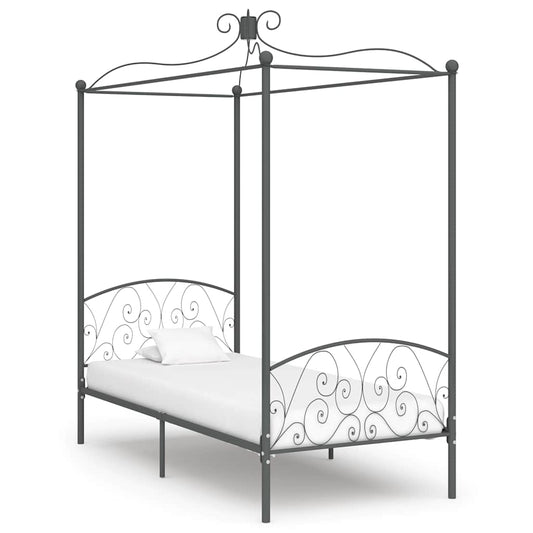 Canopy Bed Frame without Mattress Metal Grey 90 x 200 cm