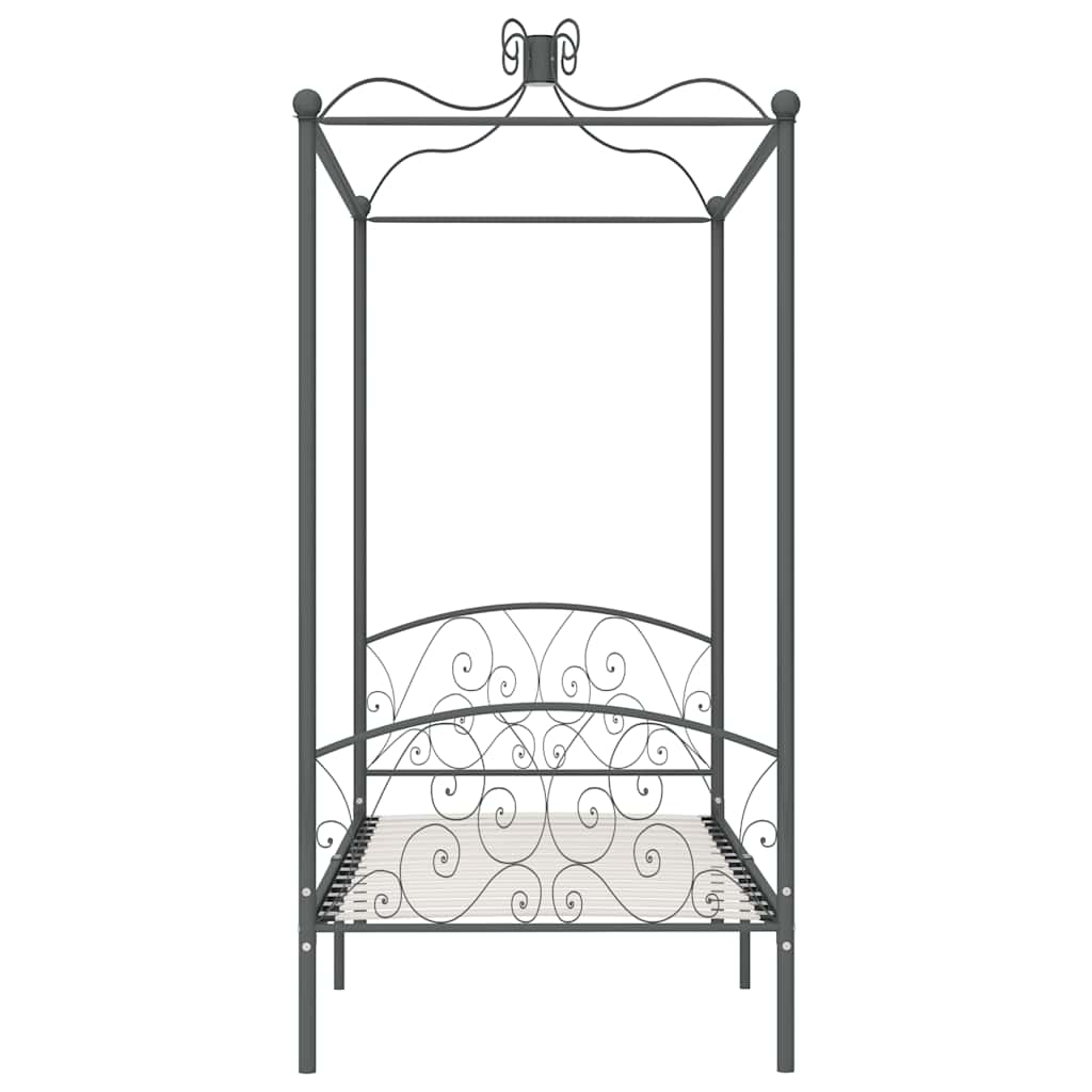 Canopy Bed Frame without Mattress Metal Grey 90 x 200 cm