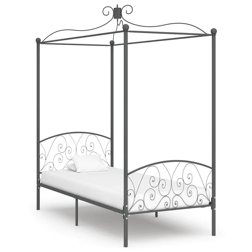 Canopy Bed Frame without Mattress Metal Grey 100 x 200 cm