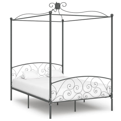 Canopy Bed Frame without Mattress Metal Grey 140 x 200 cm