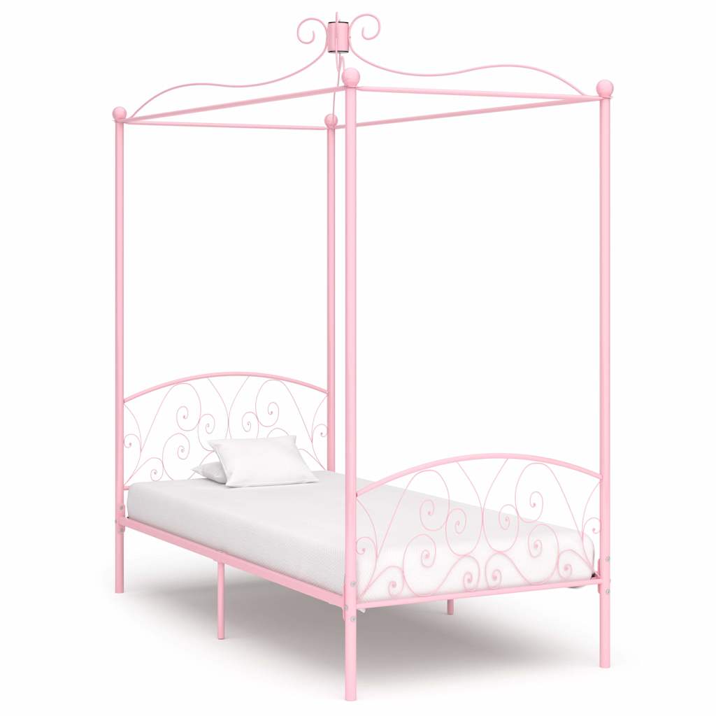 Canopy Bed Frame without Mattress Metal Pink 90 x 200 cm
