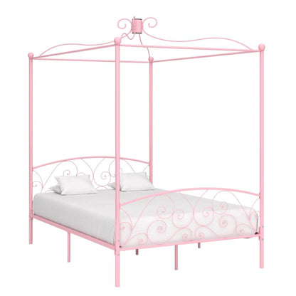 Canopy Bed Frame without Mattress Metal Pink 140 x 200 cm