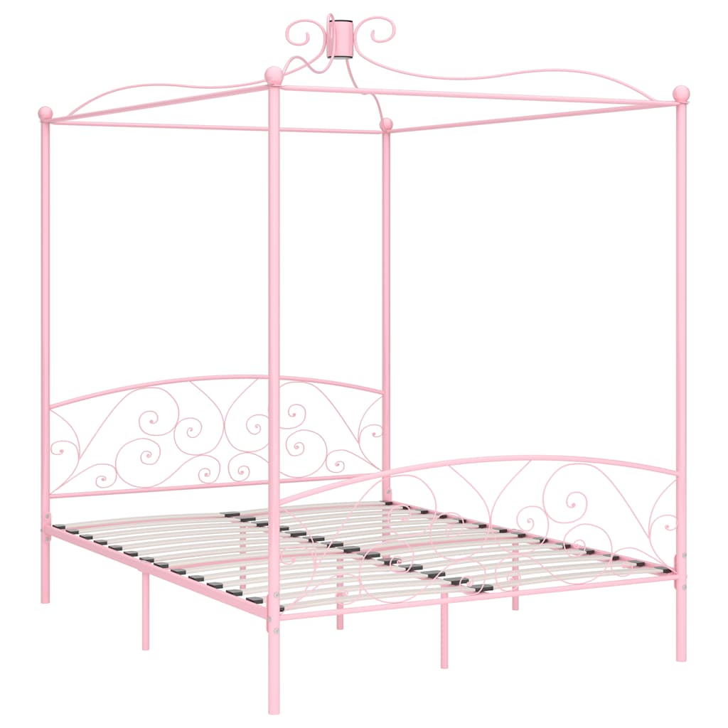 Canopy Bed Frame without Mattress Metal Pink 180 x 200 cm