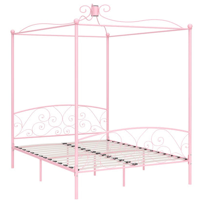 Canopy Bed Frame without Mattress Metal Pink 180 x 200 cm
