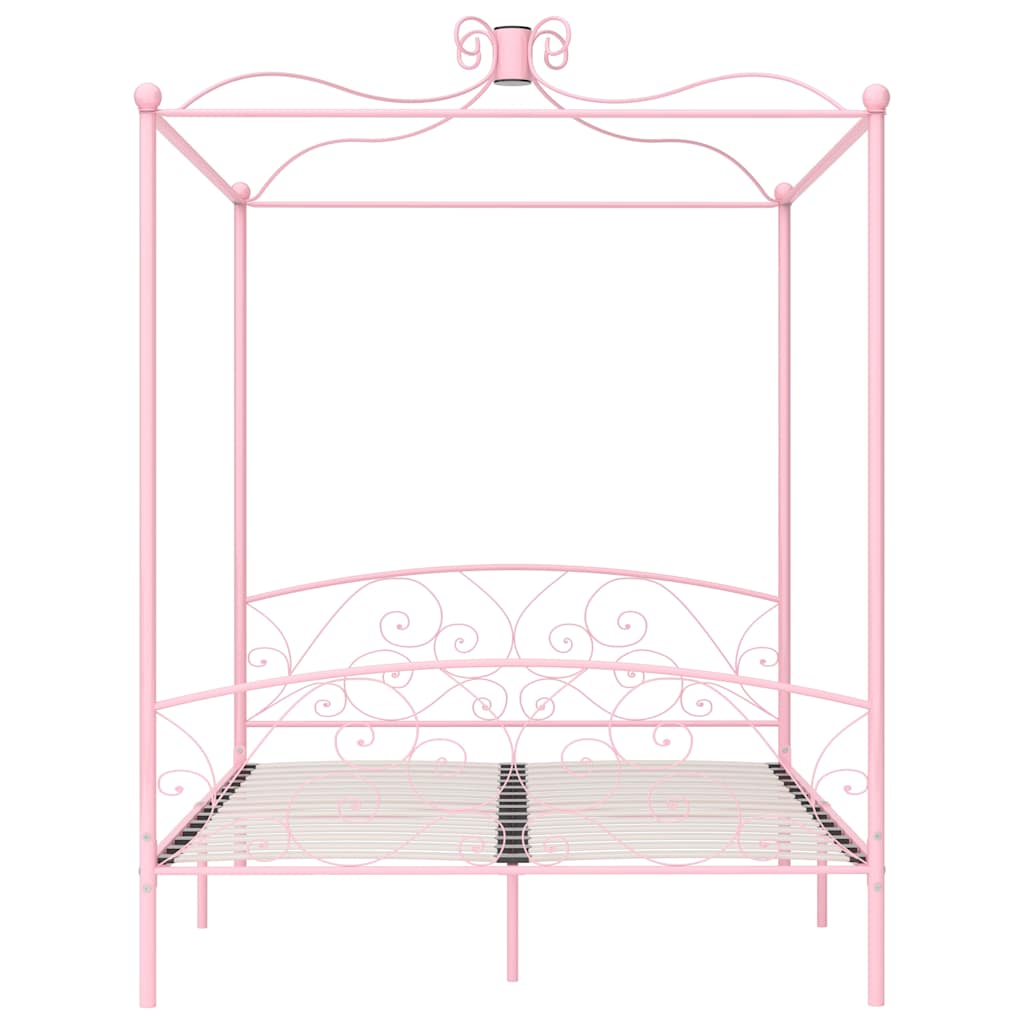 vidaXL Canopy Bed Frame without Mattress Pink Metal 180x200 cm 3