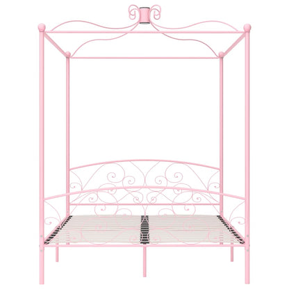 Canopy Bed Frame without Mattress Metal Pink 180 x 200 cm