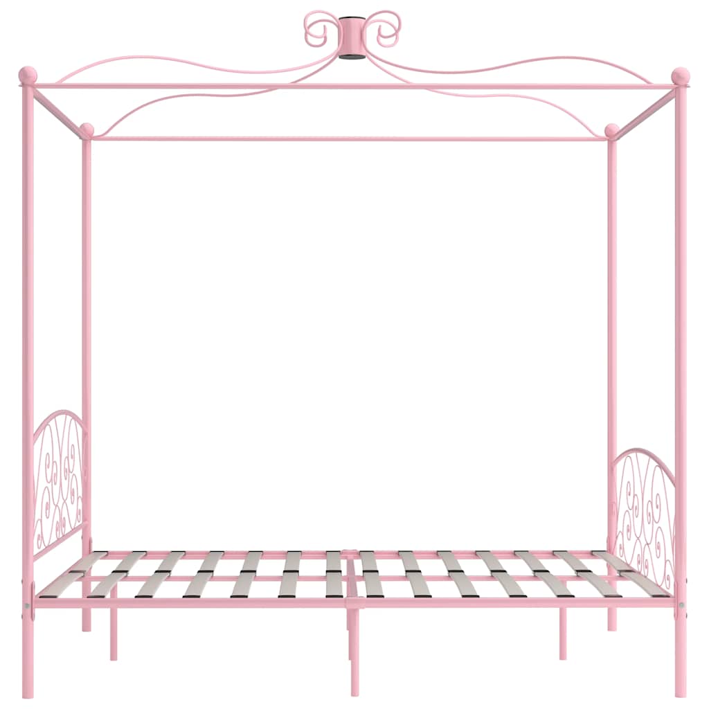 Canopy Bed Frame without Mattress Metal Pink 180 x 200 cm
