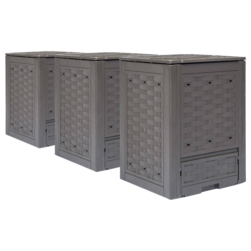 vidaXL Garden Composters 3 pcs Brown 60x60x83 cm 900 L Plastic Rattan 1