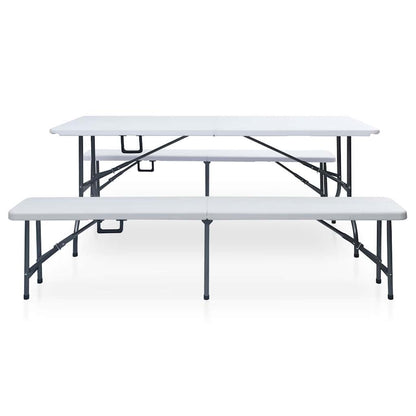 vidaXL Garden Dining Set | White and black | Steel with powder coat, HDPE 2