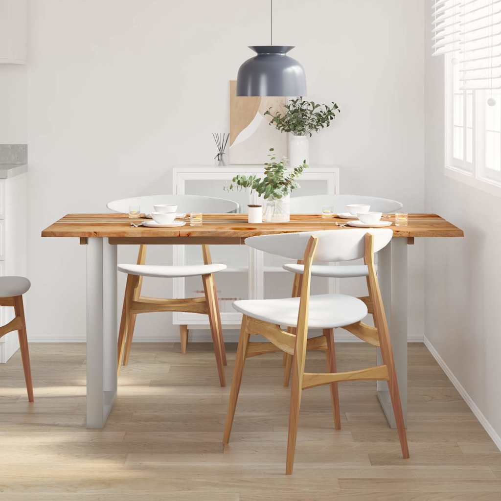 Dining Table Solid Acacia Wood Silver 154 x 80 x 76 cm