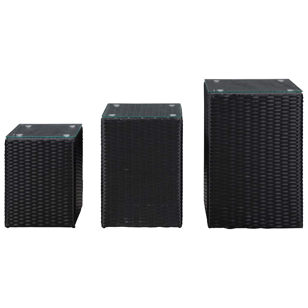Side Tables with Glass Top Poly Rattan Black