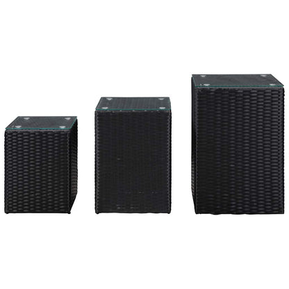 Side Tables with Glass Top Poly Rattan Black