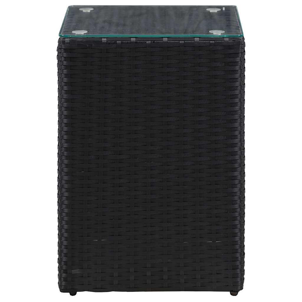 Side Tables with Glass Top Poly Rattan Black