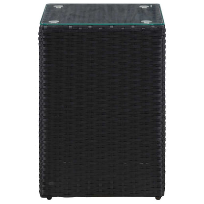 Side Tables with Glass Top Poly Rattan Black