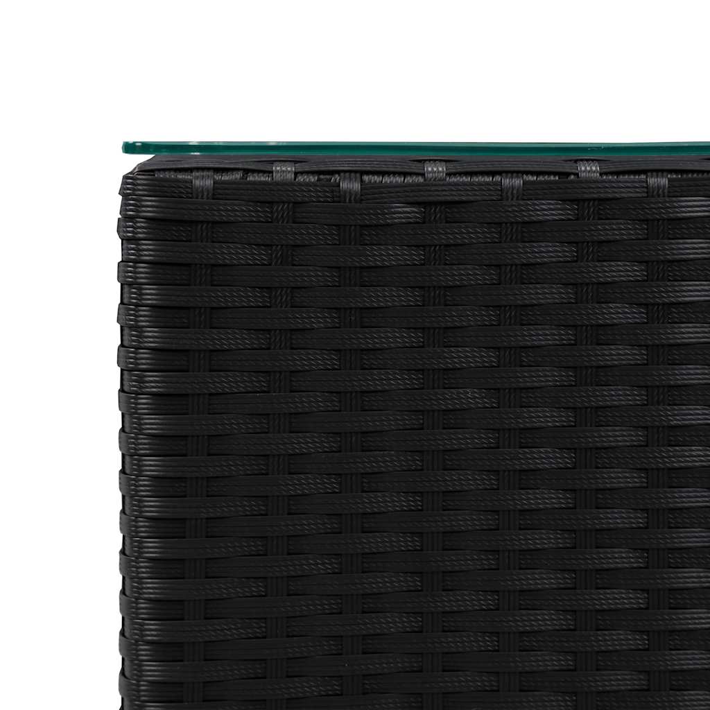 Side Tables with Glass Top Poly Rattan Black