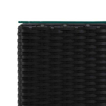 Side Tables with Glass Top Poly Rattan Black
