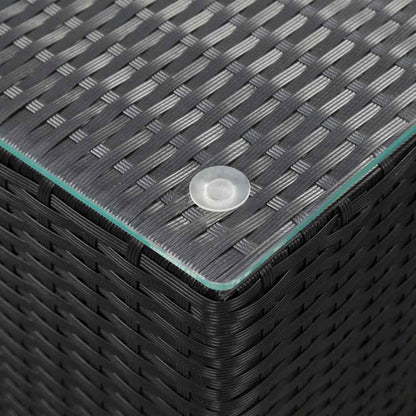 Side Tables with Glass Top Poly Rattan Black