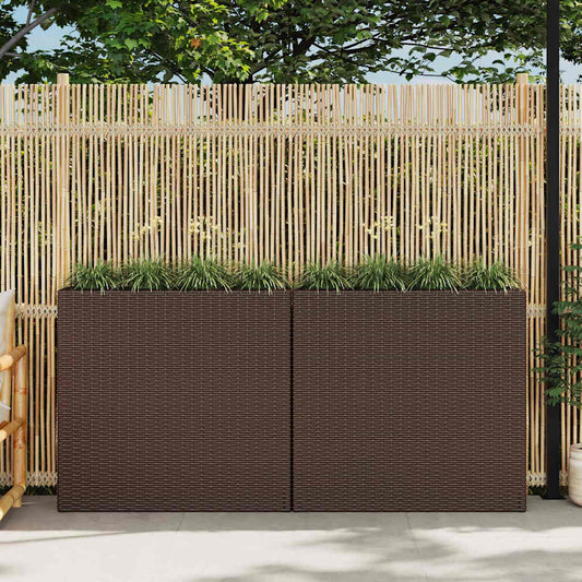 vidaXL Garden Raised Bed with 4 Pots 2 pcs Poly Rattan Brown 1