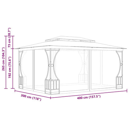 vidaXL Gazebo with Nets 300x400x265 cm Cream 6