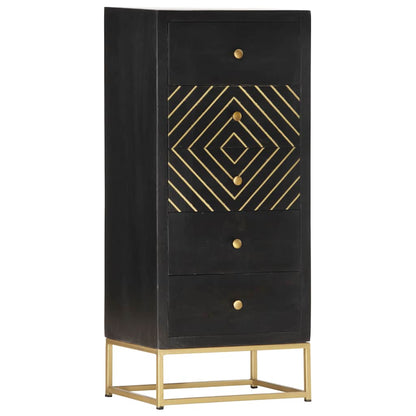 vidaXL Drawer Cabinet Black and Gold 45x30x105 cm Solid Mango Wood 1