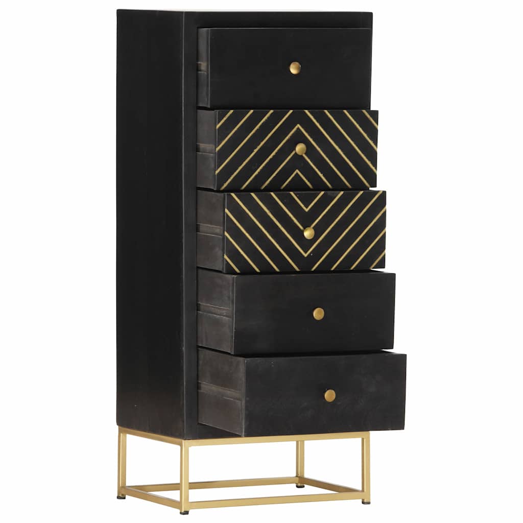 vidaXL Drawer Cabinet Black and Gold 45x30x105 cm Solid Mango Wood 2
