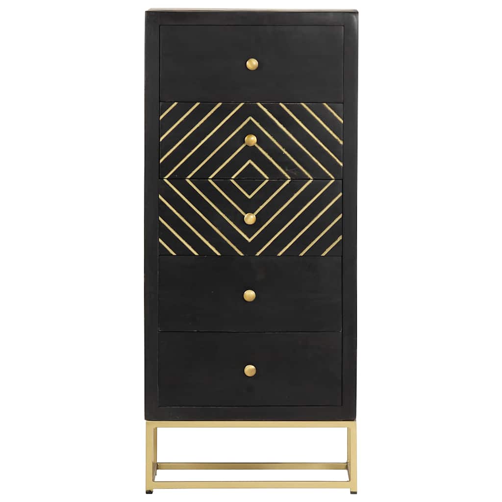 vidaXL Drawer Cabinet Black and Gold 45x30x105 cm Solid Mango Wood 3