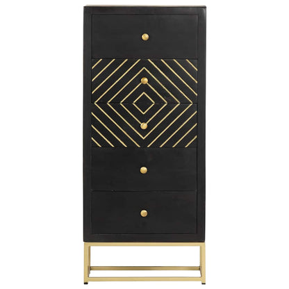 vidaXL Drawer Cabinet Black and Gold 45x30x105 cm Solid Mango Wood 3