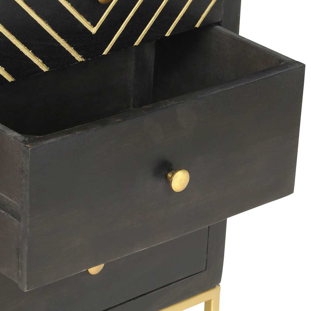 vidaXL Drawer Cabinet Black and Gold 45x30x105 cm Solid Mango Wood 4