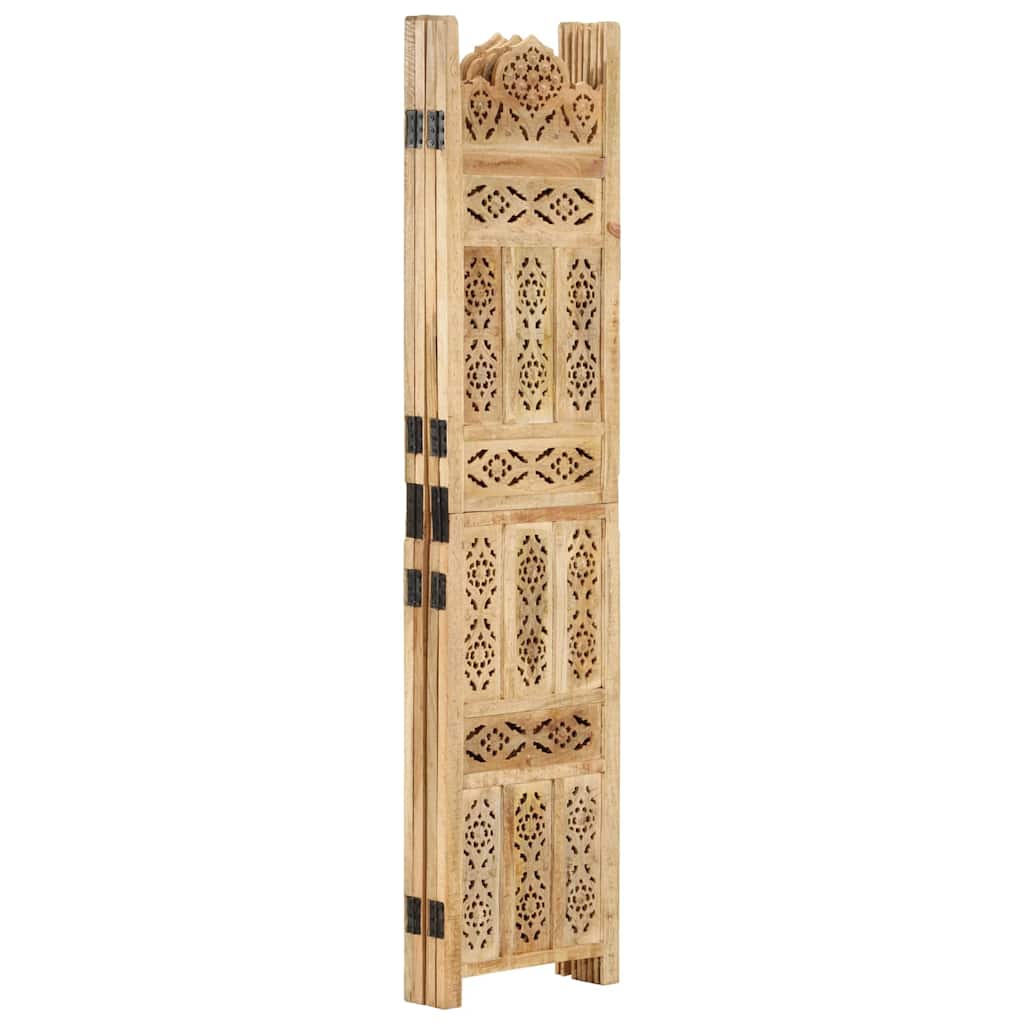 Hand carved 3-Panel Room Divider 120x165 cm Solid Mango Wood Light brown 4