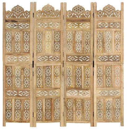 Hand carved 3-Panel Room Divider 120x165 cm Solid Mango Wood Light brown 4
