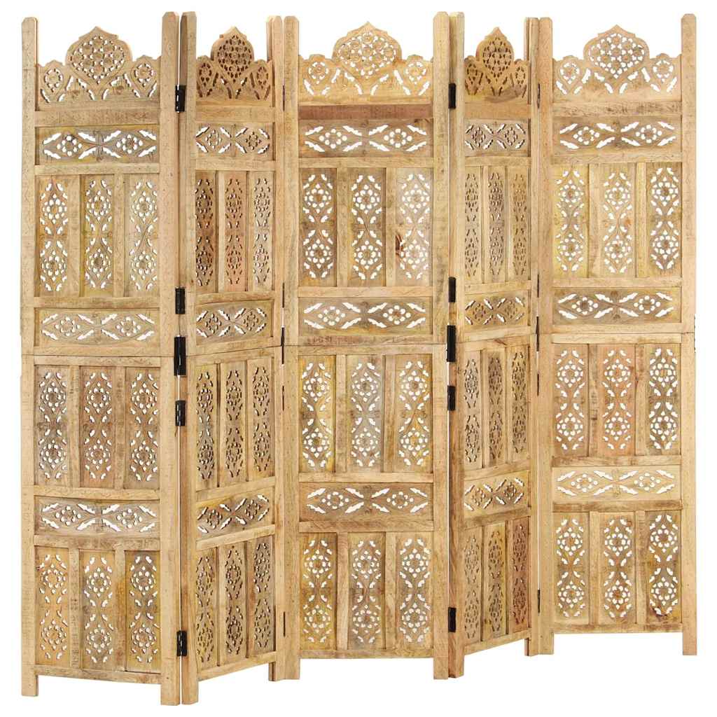 vidaXL Hand carved 5-Panel Room Divider 200x165 cm Solid Mango Wood 1