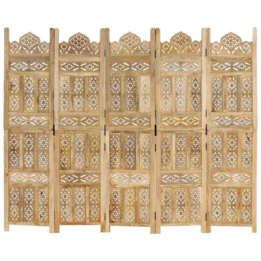 vidaXL Hand carved 5-Panel Room Divider 200x165 cm Solid Mango Wood 3