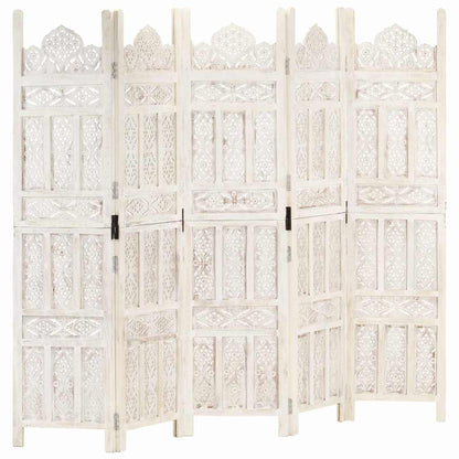 vidaXL Hand carved 5-Panel Room Divider White 200x165 cm 1