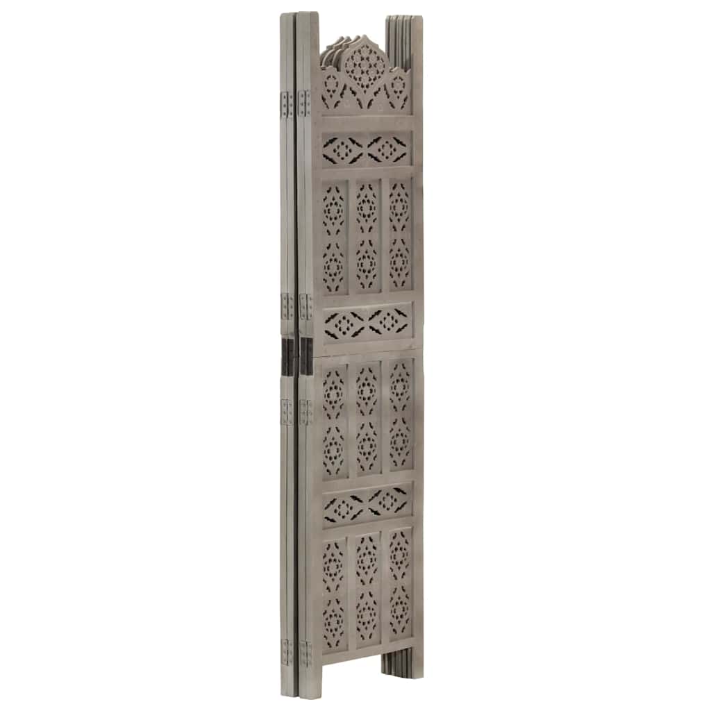 Hand carved 3-Panel Room Divider 120x165 cm Solid Mango Wood Grey 4